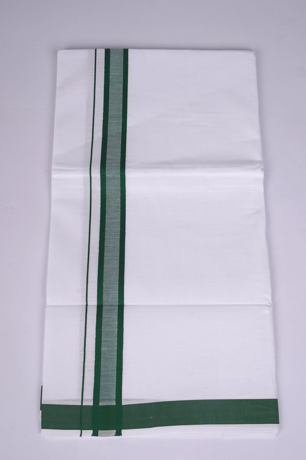 Mens Cotton Blend White Dhoti Single Fancy Border 2.00 m|FS-112 DARK GREEN