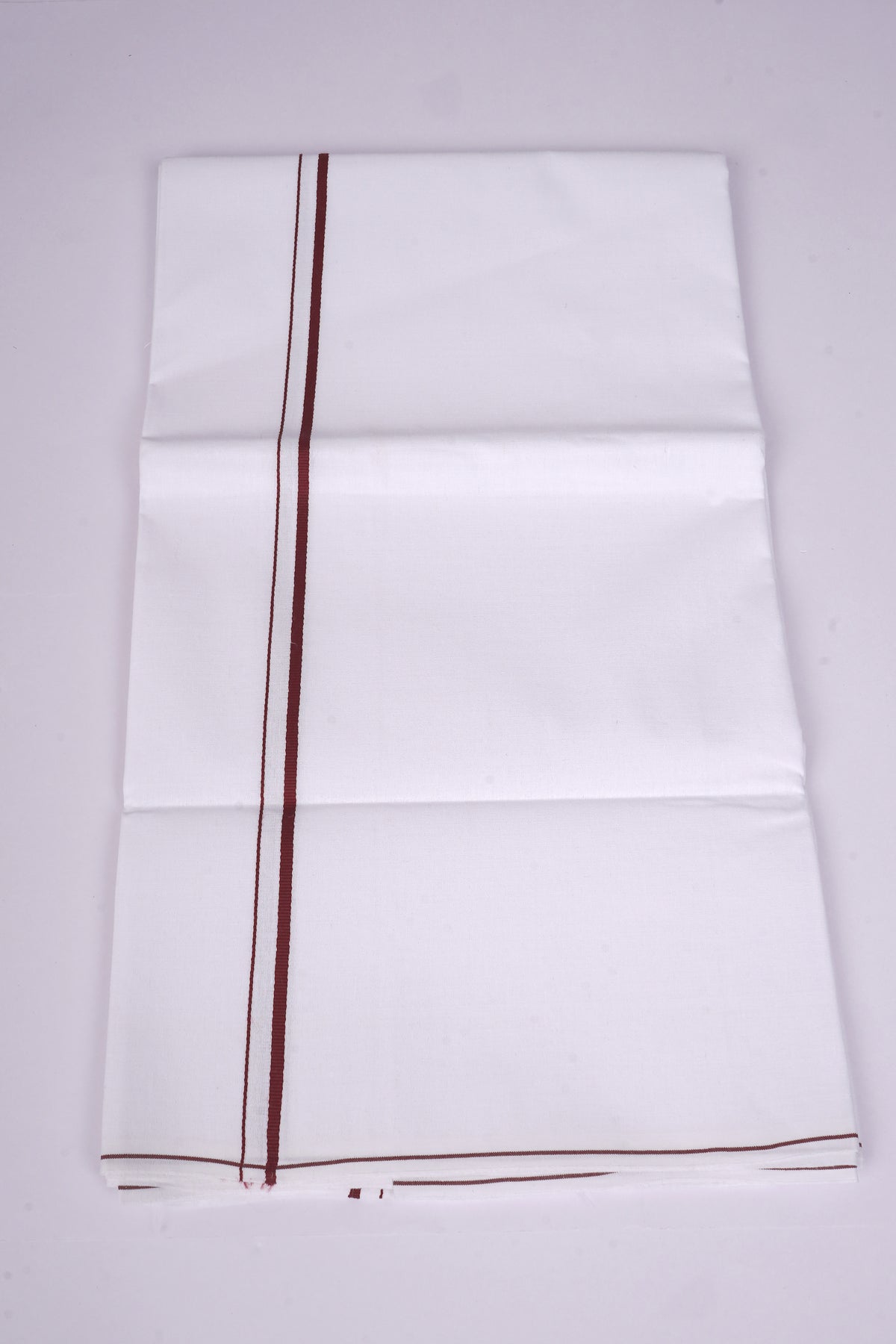 Mens White Single Dhoti Cotton Blend with Small Border - 2.00M | SS-25 - Maroon
