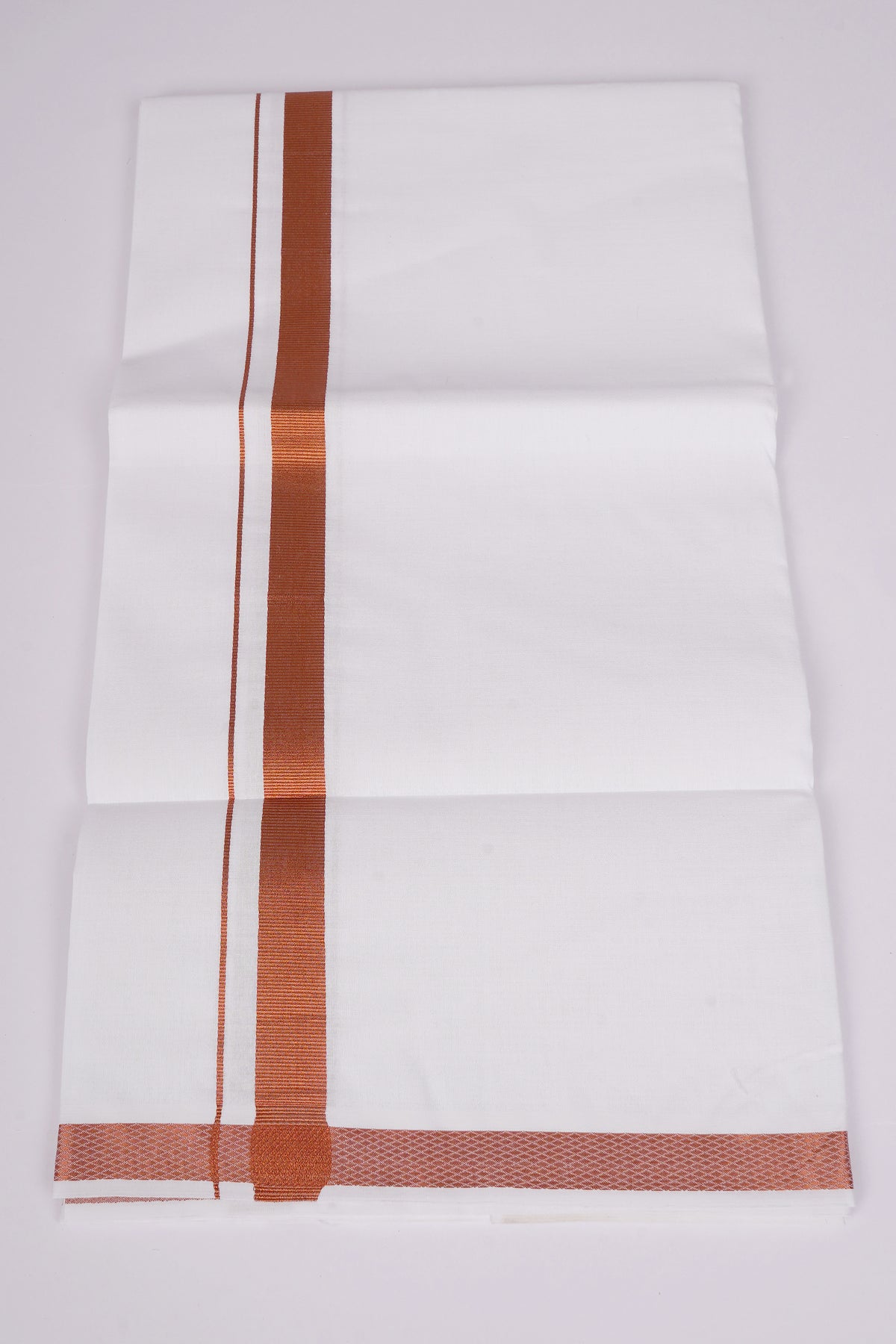 Cotton Blend Single White Dhoti With Copper Jari 2.00 M - COPPER SPL 3/4