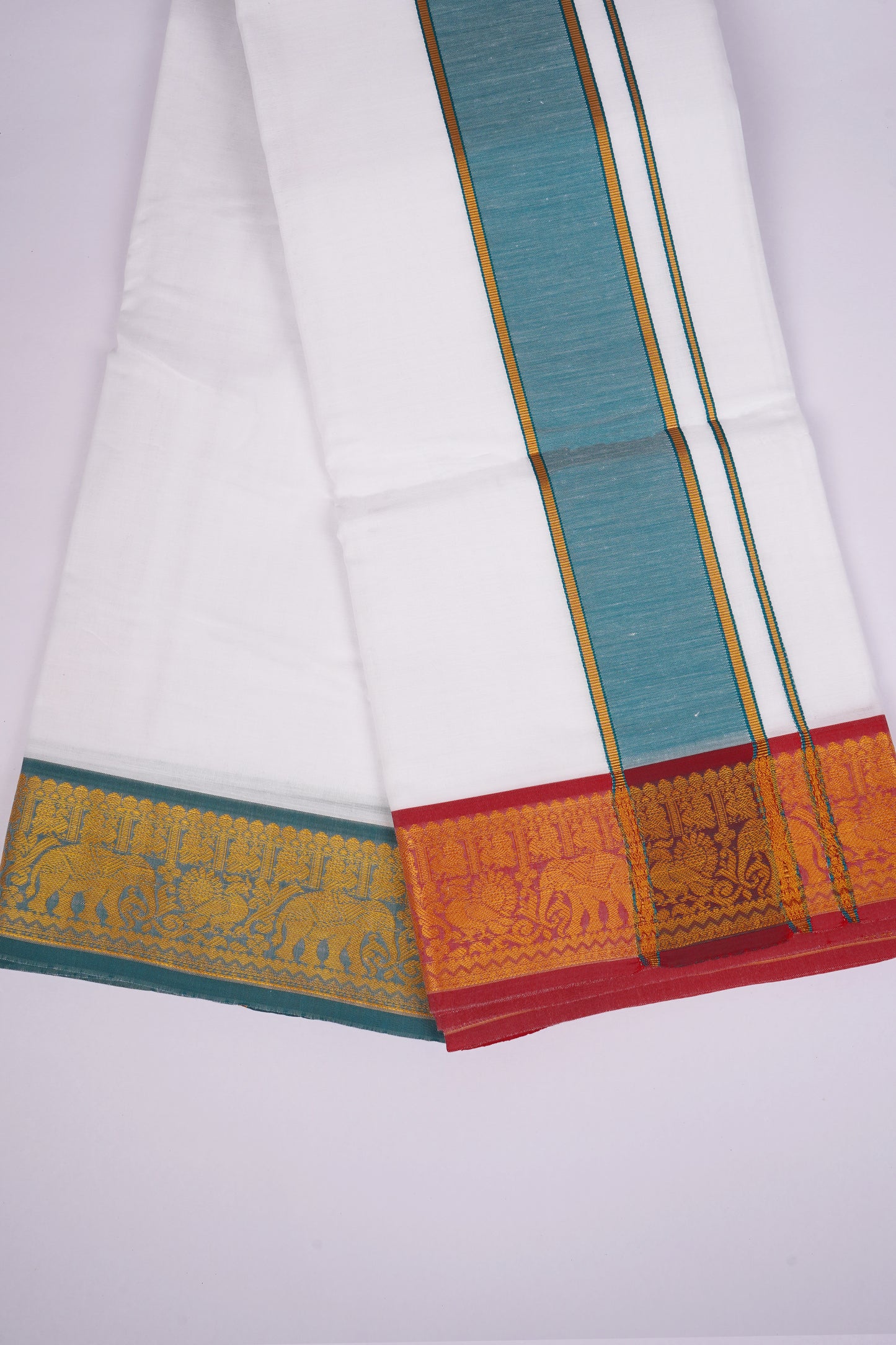PK-9X5-12 SET WHITE DOUBLE DHOTI - green