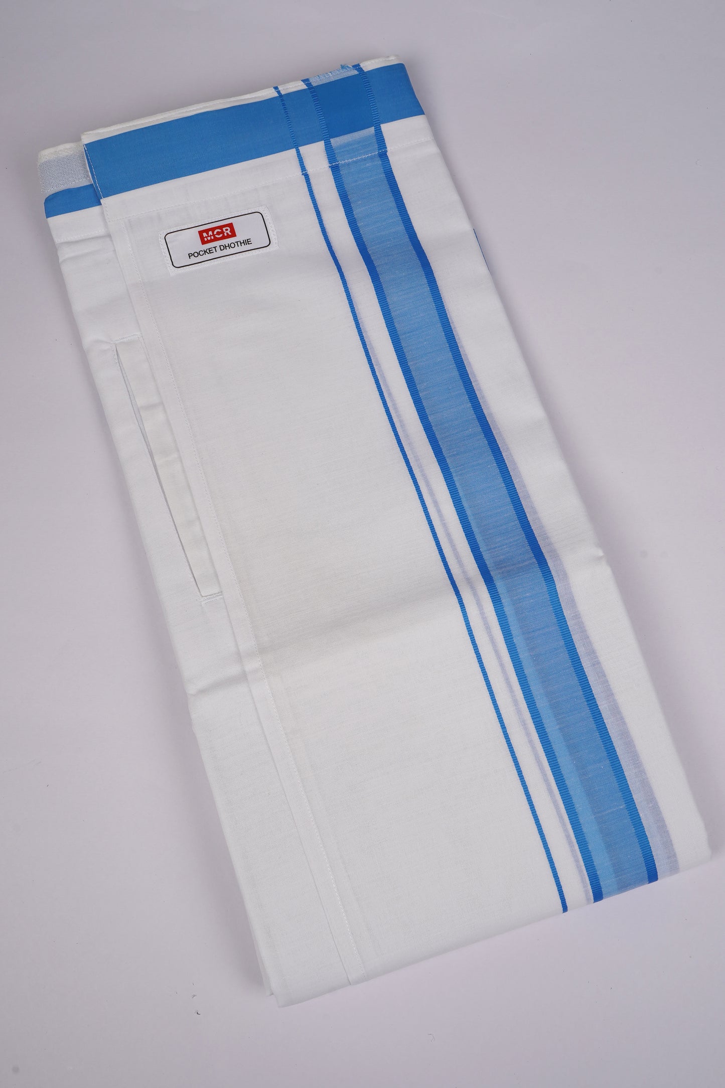 PKT FD-02 VELCRO WHITE DOUBLE DHOTI - Blue