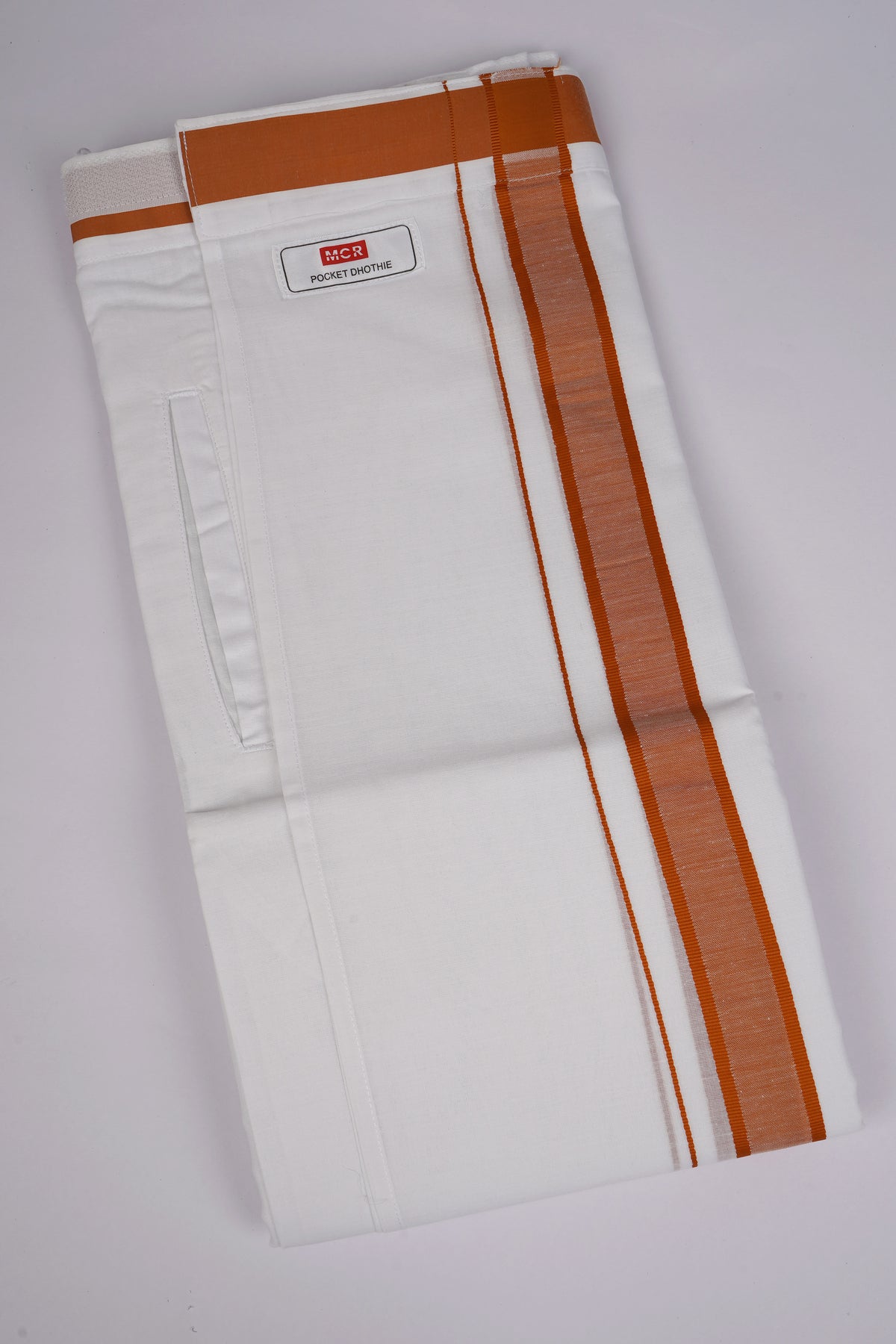 PKT FD-02 VELCRO WHITE DOUBLE DHOTI - Orange