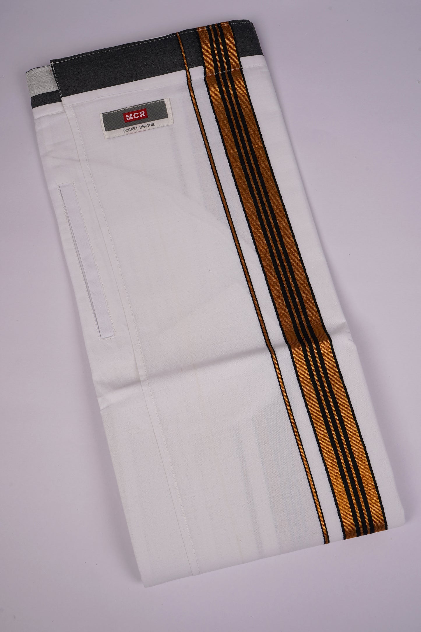 PKT FS-01 VELCRO WHITE SINGLE DHOTI -Gold Black