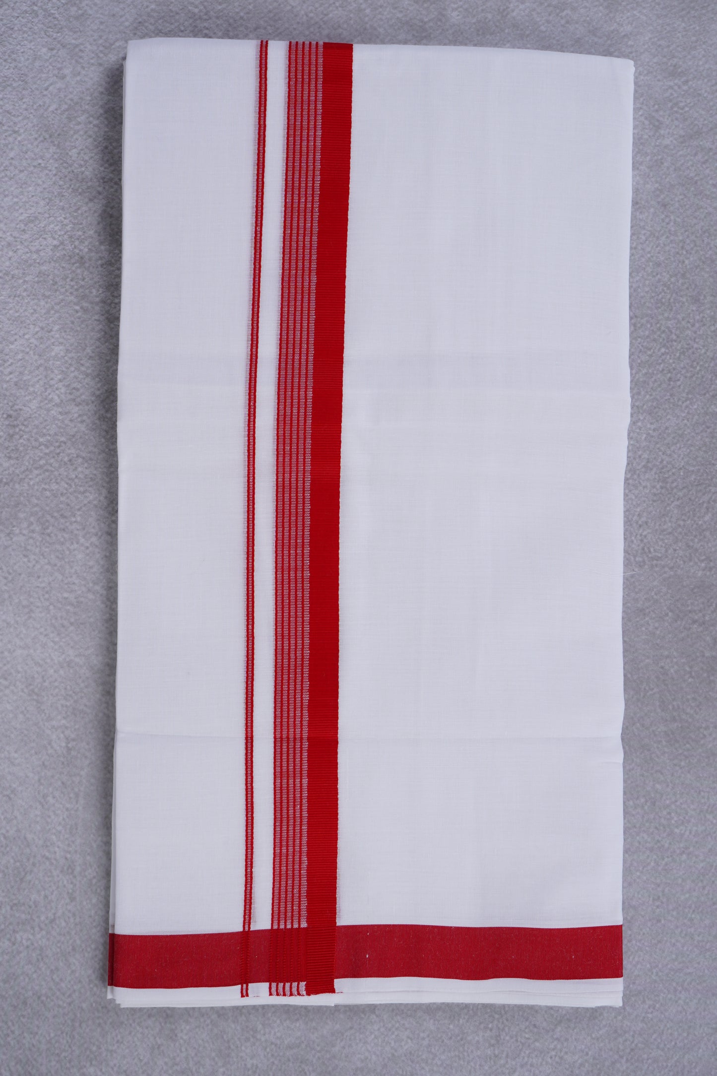 Easy Fit Fancy Border White Double Dhotis - Red