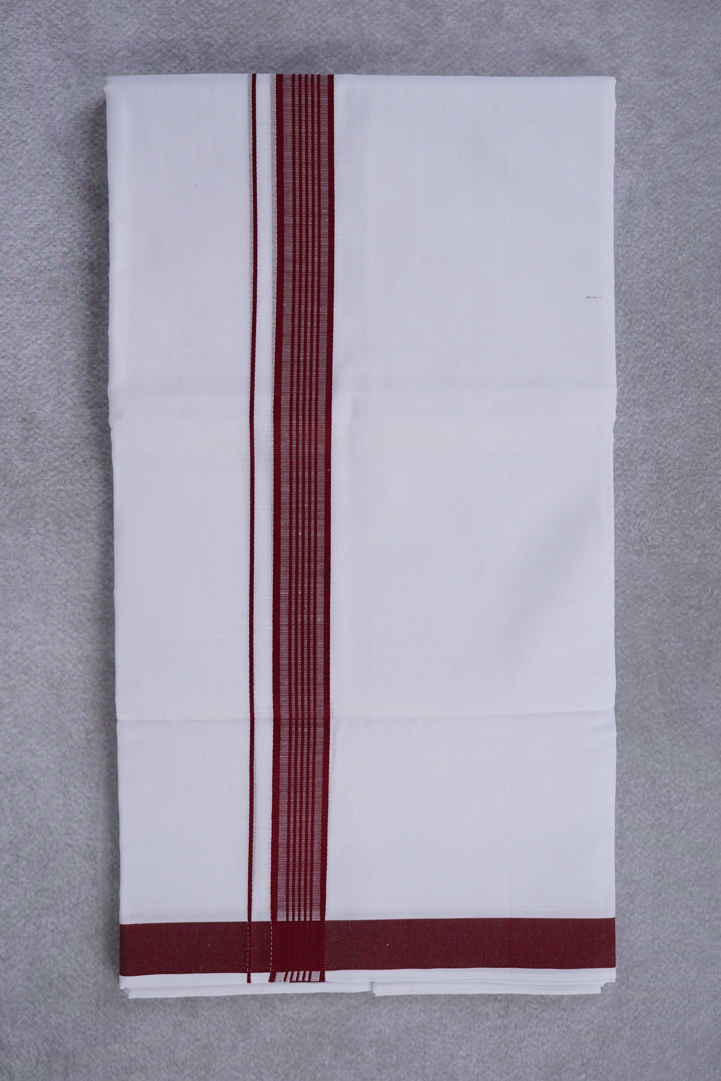 Easy Fit Fancy Border White Double Dhotis - Dark Maroon