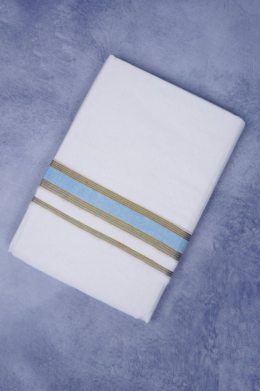 Feather Finish Cotton 2929 W/D Dhothie 3.80 MTR - Sky Blue