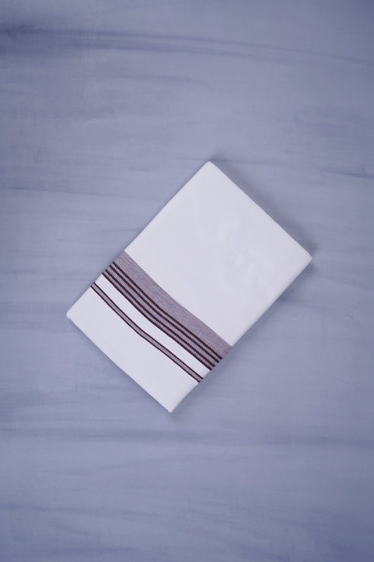 Pure Cotton Dhoti White Double Keraloom 333 | Maroon 3.80m