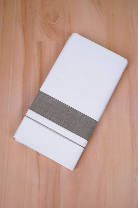 Pure Cotton White Double Dhoti Fancy Border 4.00 m|FCD-39 ASH