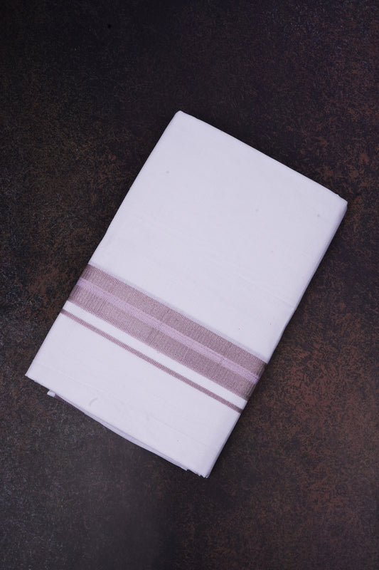 Luxe 13 White Cotton Blend Dhoti Single Weave with Rose Jari Border 2.00 m