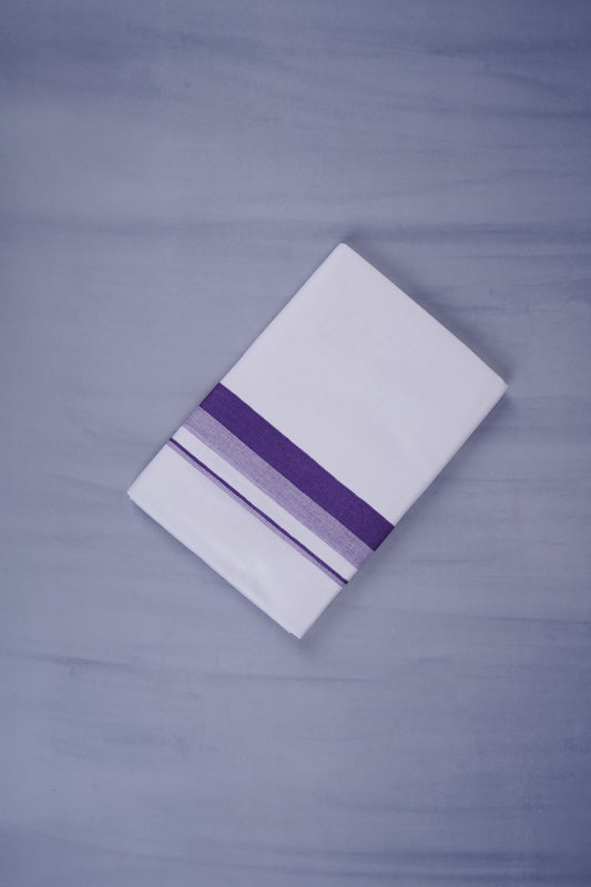 Pure Cotton White Dhoti Double for Men - Violet 3.80m | Keraloom 332