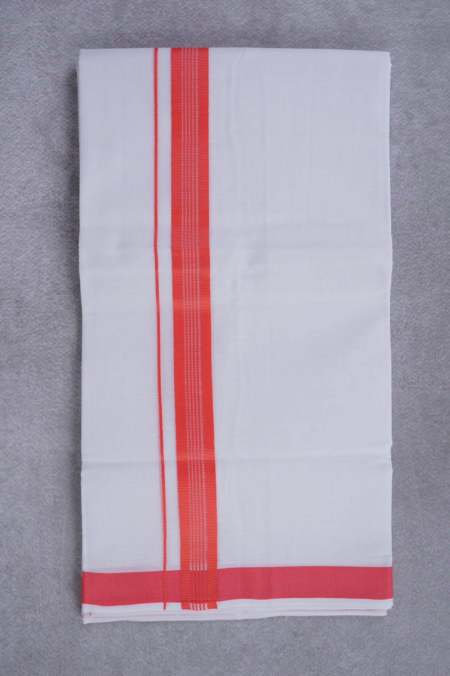 Easy Fit Fancy Border White Double Dhotis - Dark Pink