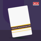 RICH MAN PRINT GOLD JARI WHITE DOUBLE DHOTHIE 3.80 MTR FOR MEN - GLD-174 (Assorted colours only)