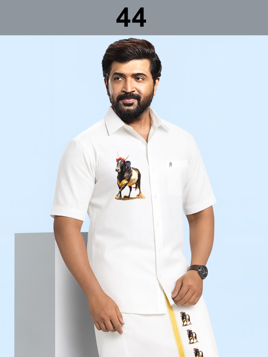 44 JALLIKATTU WHITE SINGLE SET H/S
