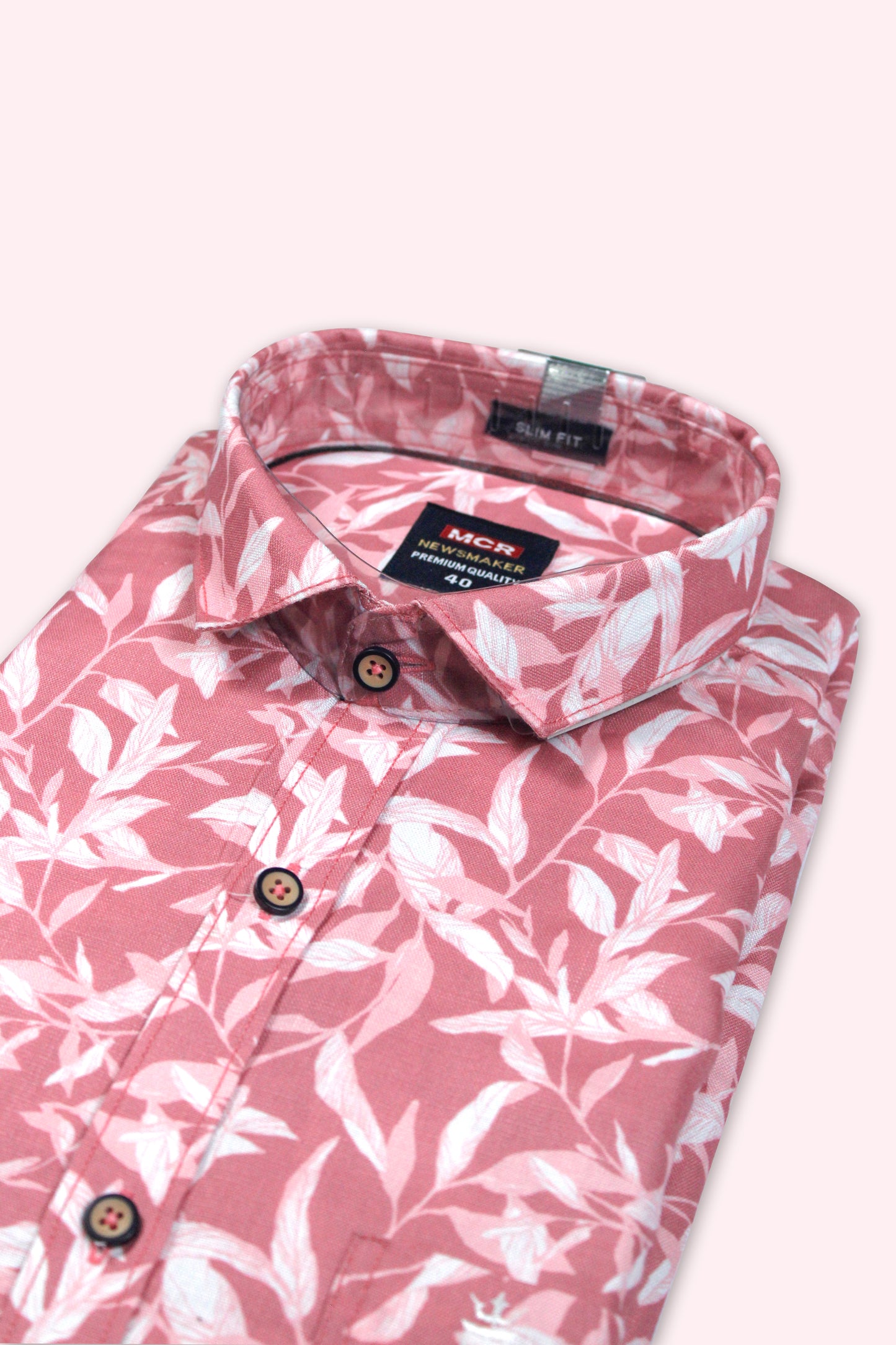 SHOP NEWSMAKER SLIMFIT HALF SLEEVE PINK WHITE MEN SHIRT