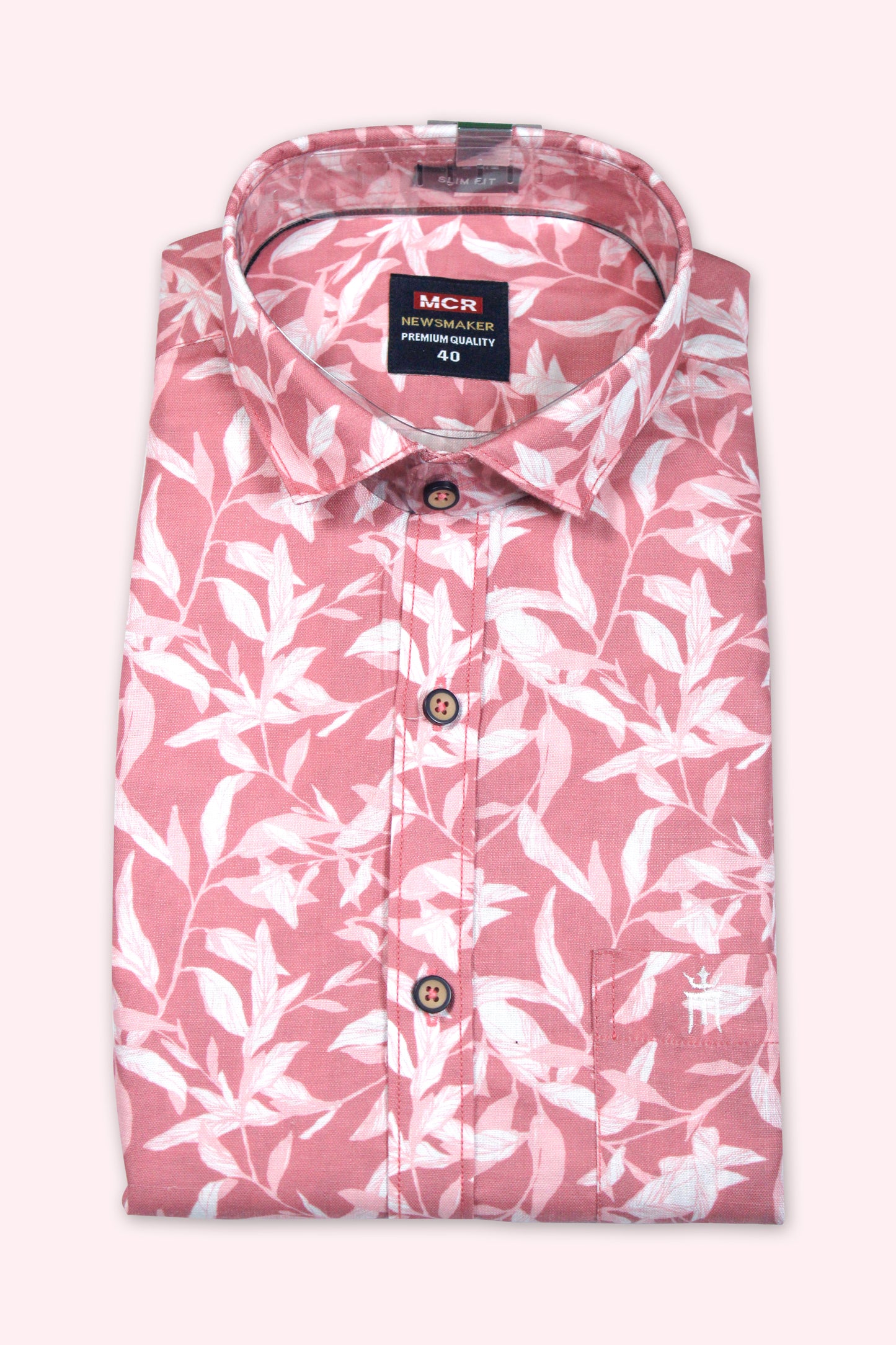 BUY NEWSMAKER SLIMFIT HALF SLEEVE PINK WHITE MEN SHIRT
