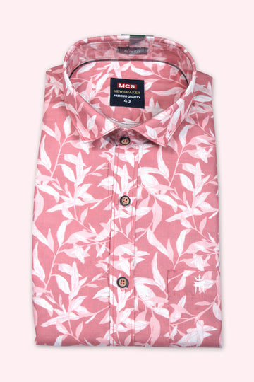 BUY NEWSMAKER SLIMFIT HALF SLEEVE PINK WHITE MEN SHIRT