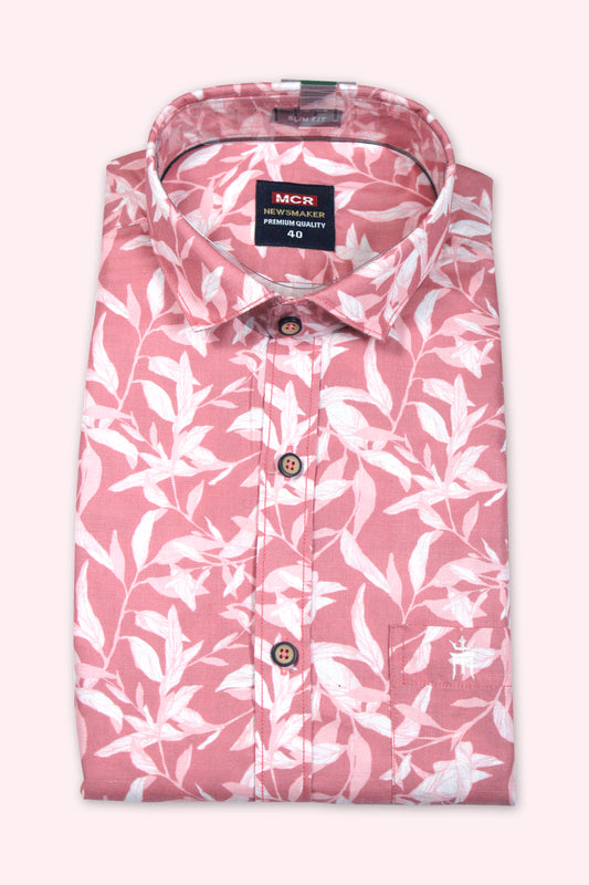 BUY NEWSMAKER SLIMFIT HALF SLEEVE PINK WHITE MEN SHIRT