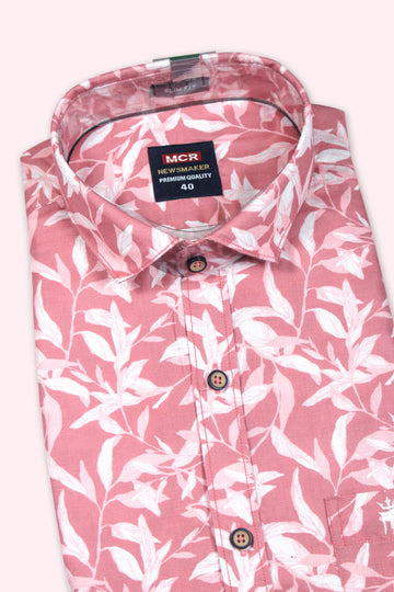 ORDER NEWSMAKER SLIMFIT HALF SLEEVE PINK WHITE MEN SHIRT