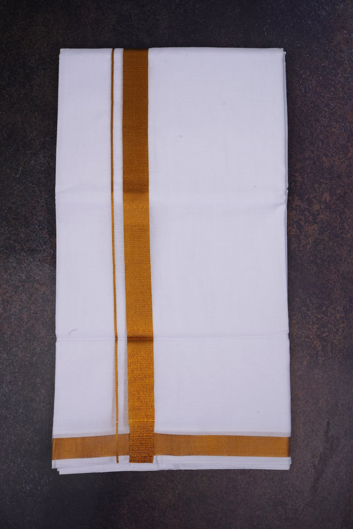 Cotton Blend White Double Dhoti with Gold Jari Border 3.80 M - GLS-89