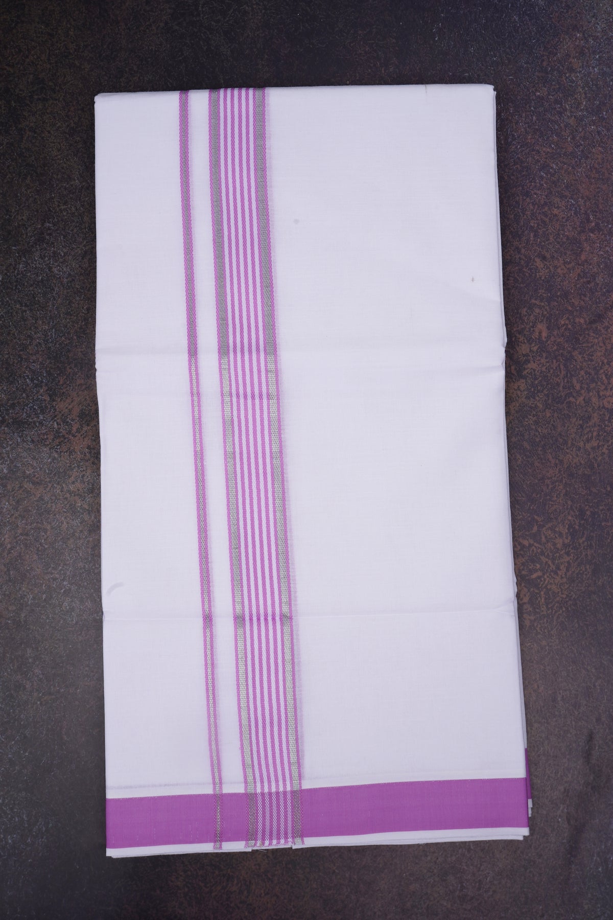 Mens Cotton Blend White Dhoti Double Fancy Border 3.80 m|FD-137 PINK