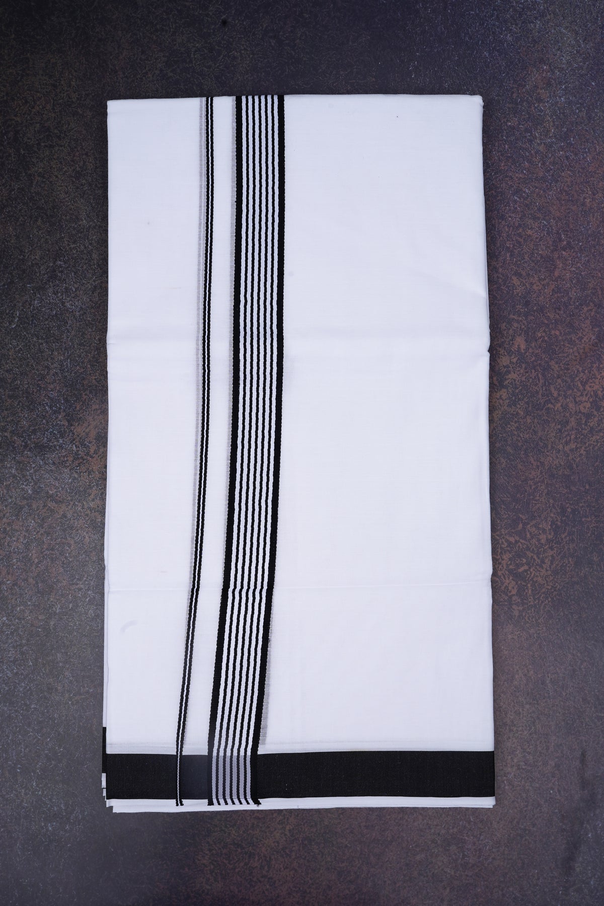 Mens Cotton Blend White Dhoti Double Fancy Border 3.80 m|FD-158 BLACK