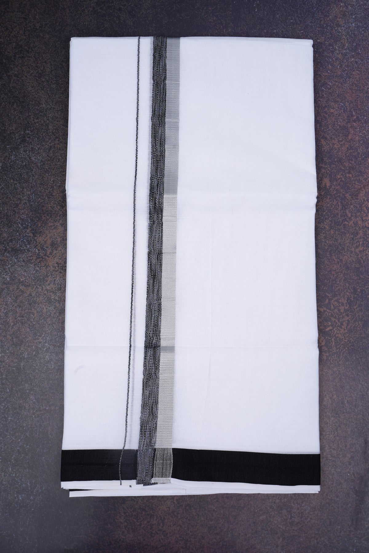 Mens White Dhoti Double Fancy Border BLACK 3.80 m |FD-168