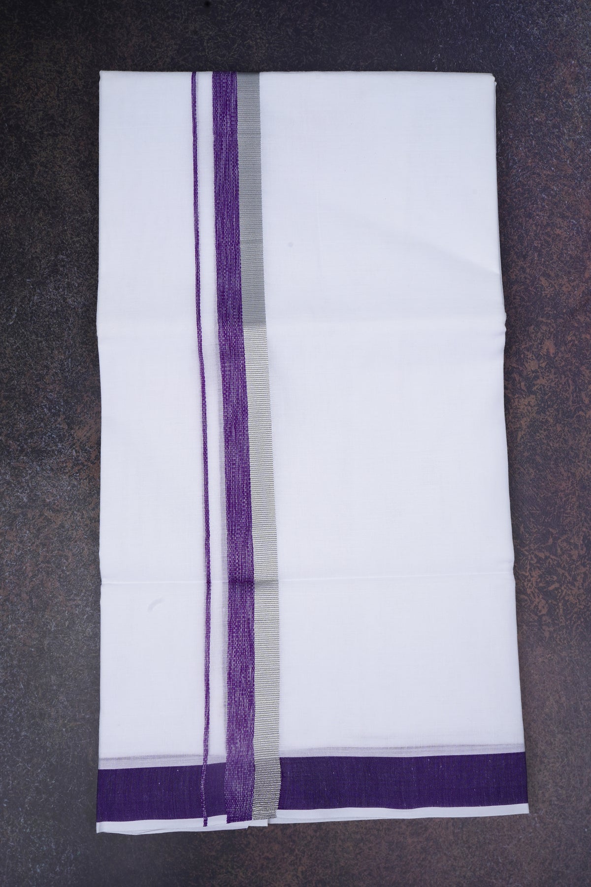 Mens White Dhoti Double Fancy Border VIOLET 3.80 m |FD-168