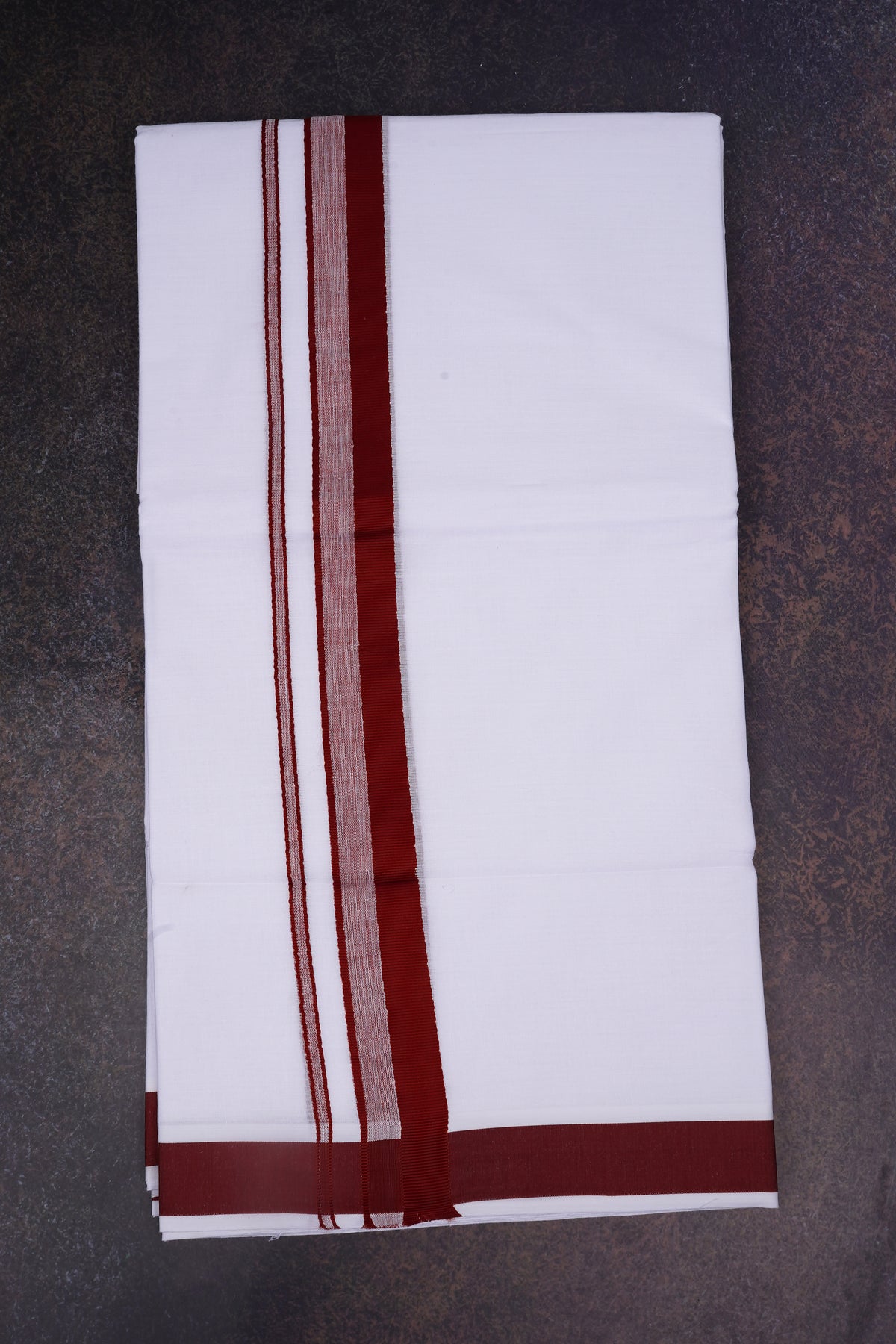 Mens Cotton Blend White Dhoti Double Fancy Border 3.80 m|FD-170 MAROON