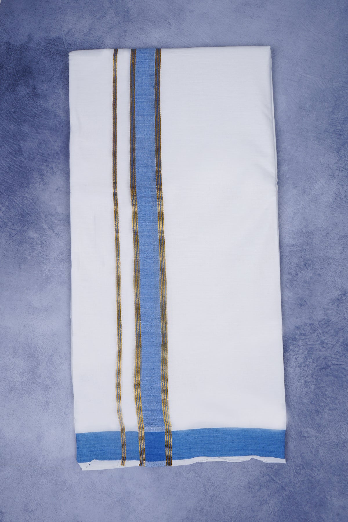 Feather Finish Cotton 2929 W/D Dhothie 3.80 MTR - Blue