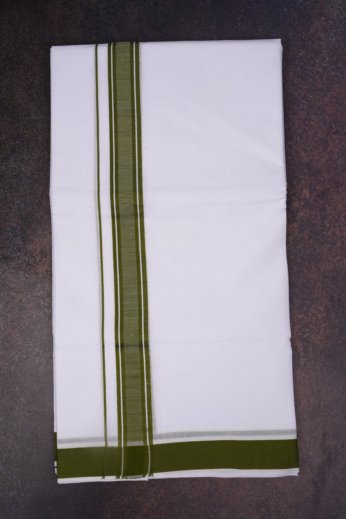 Mens Cotton Blend White Dhoti Double Fancy Border 3.80 m|FD-116 OLIVE GREEN