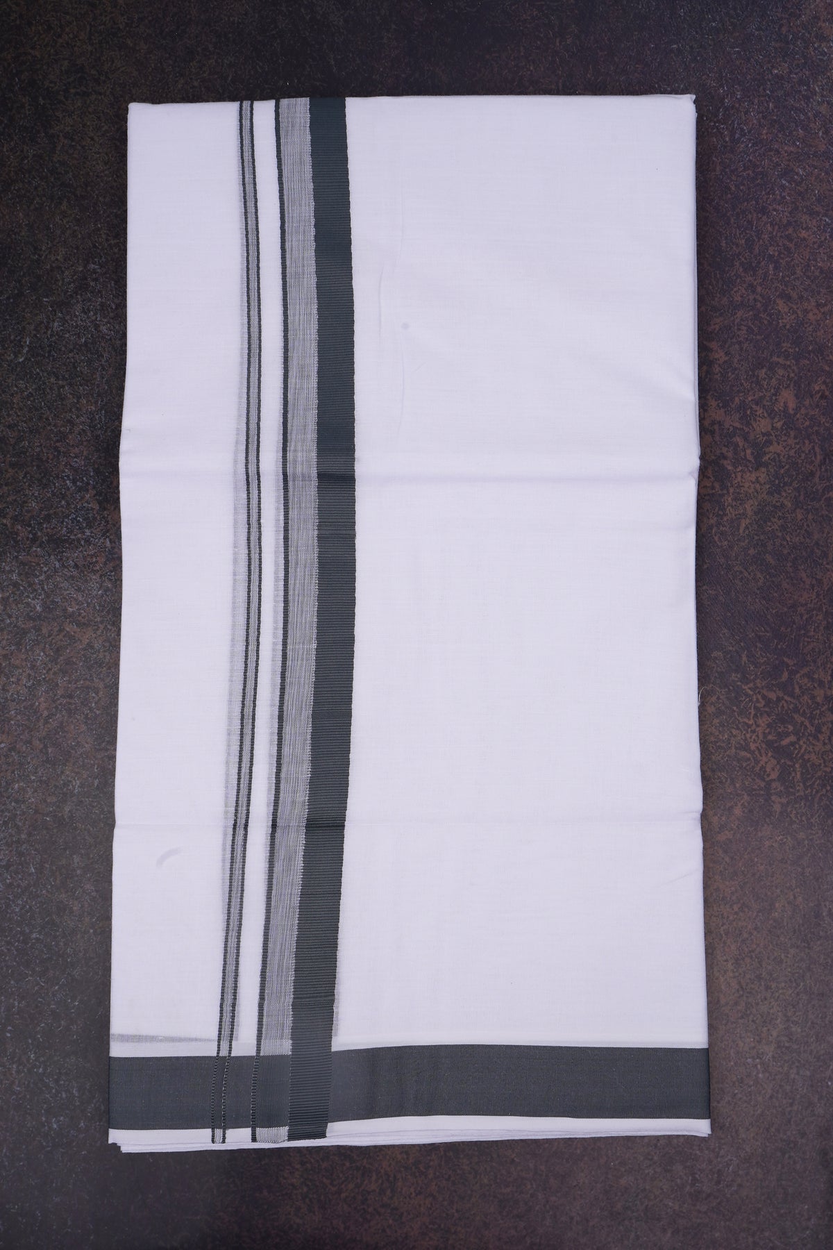 Mens Cotton Blend White Dhoti Double Fancy Border 3.80 m|FD-170 DARK GRAY