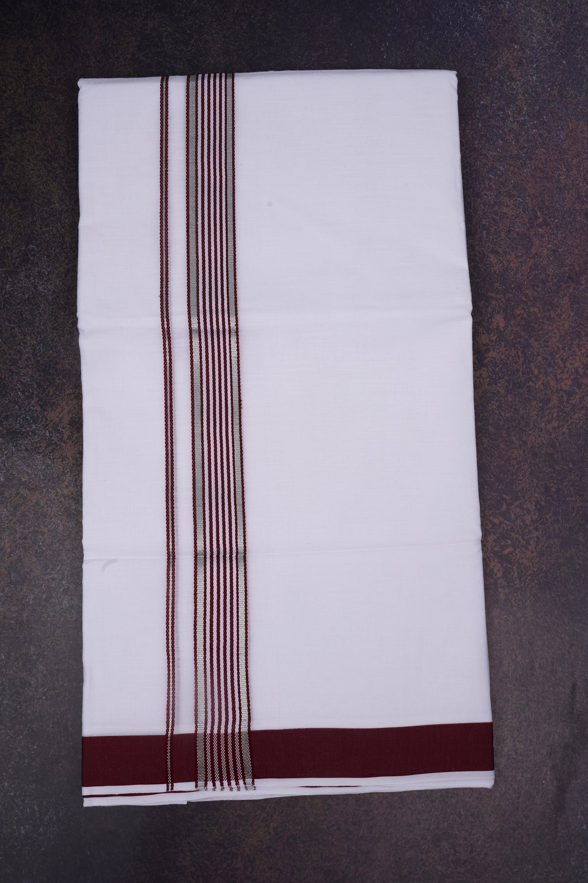 Mens Cotton Blend White Dhoti Double Fancy Border 3.80 m|FD-137 MAROON