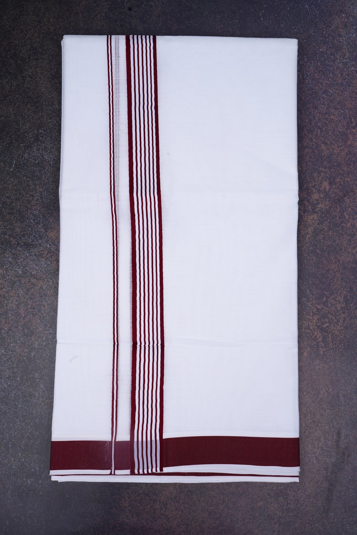 Mens Cotton Blend White Dhoti Double Fancy Border 3.80 m|FD-158 MAROON