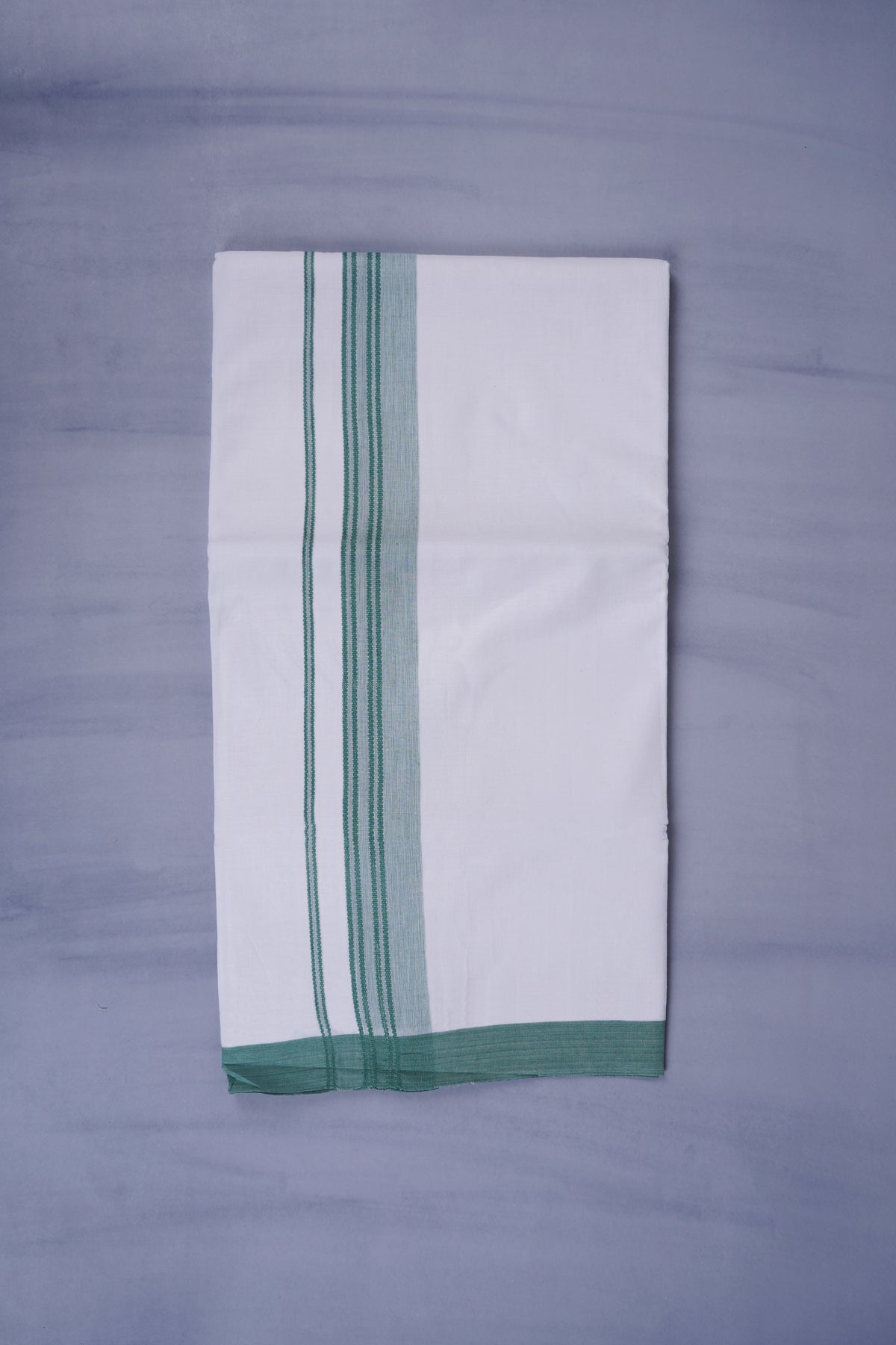 Pure Cotton Dhoti White Double Keraloom 333 | Light Green 3.80m