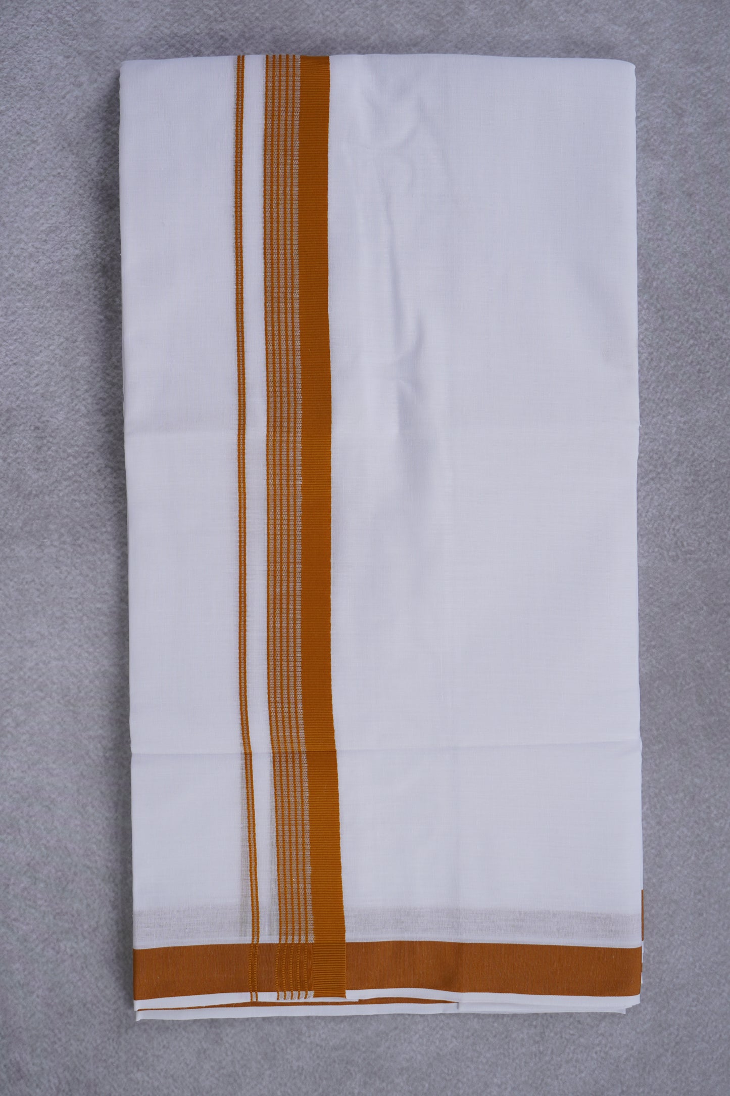 Easy Fit Fancy Border White Double Dhotis - Brown