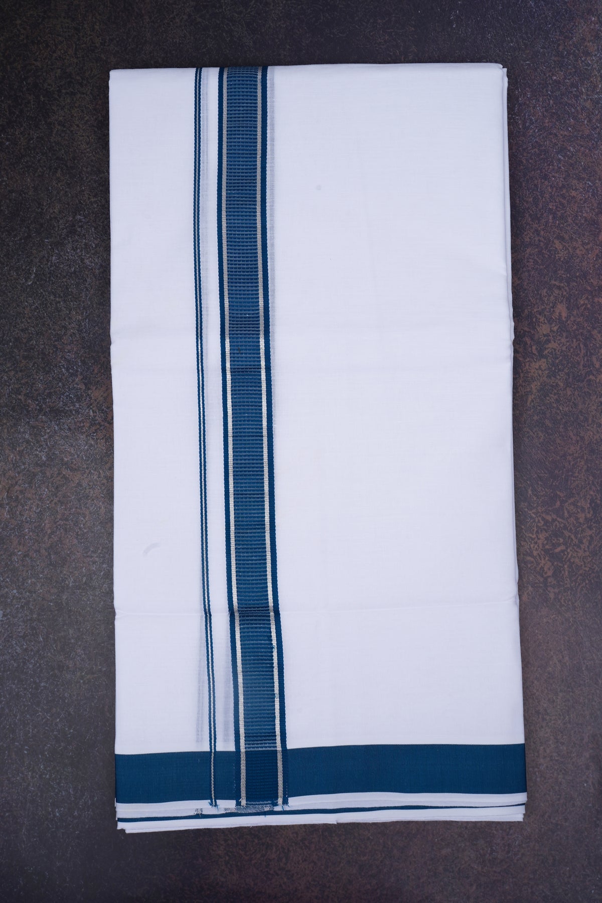 Mens Cotton Blend White Dhoti Double Fancy Border 3.80 m|FD-167 SKY BLUE