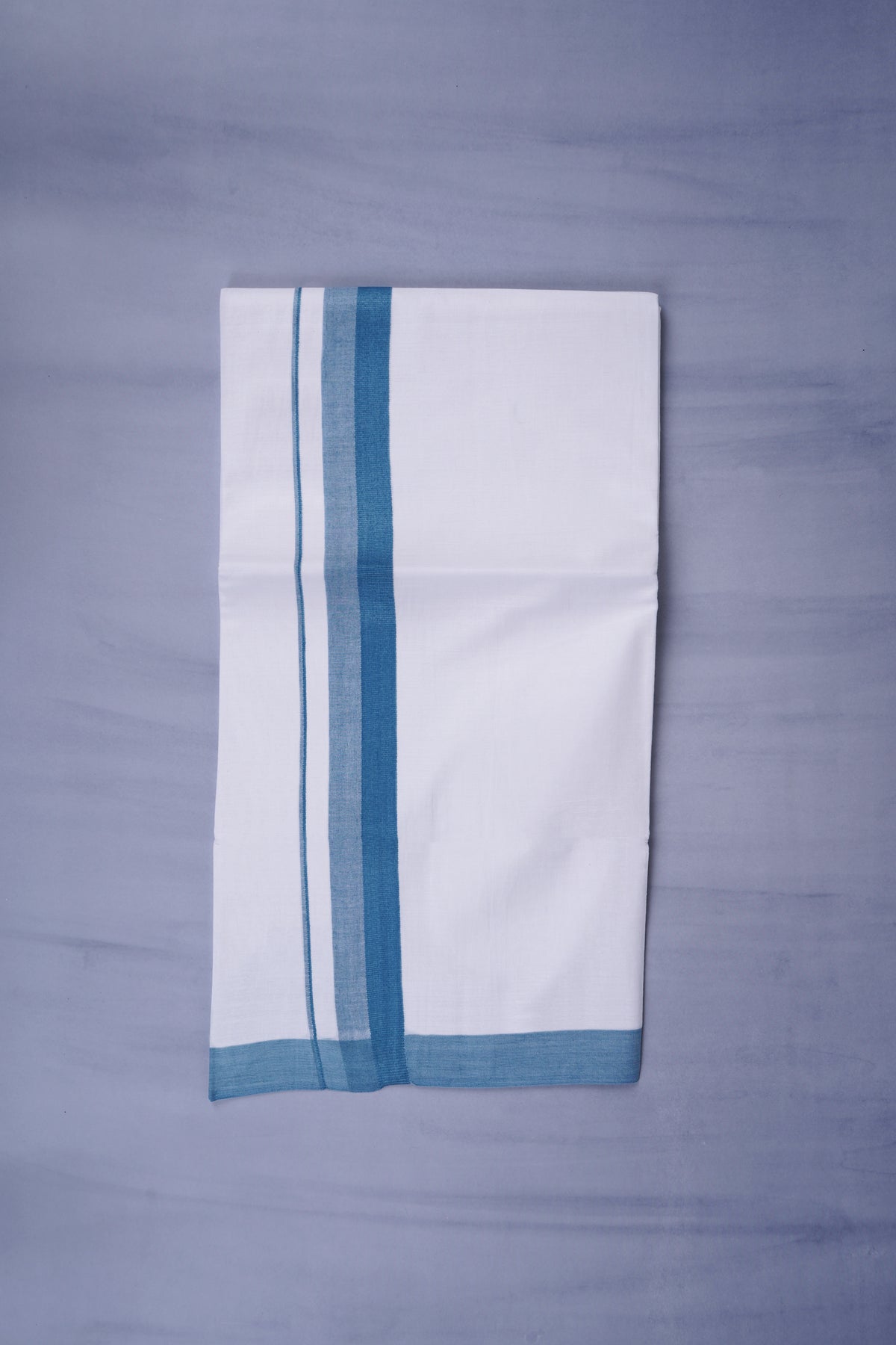 Pure Cotton White Dhoti Double for Men - Light Blue 3.80m | Keraloom 332