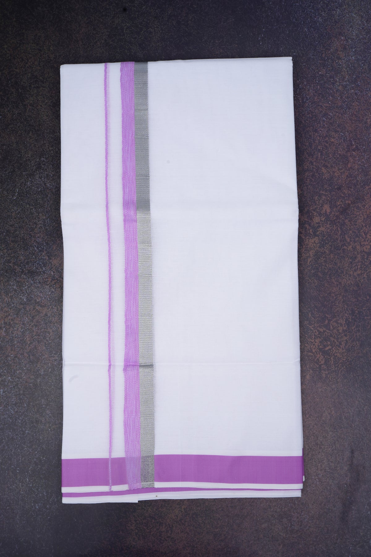 Mens White Dhoti Double Fancy Border MEGENTA 3.80 m |FD-168