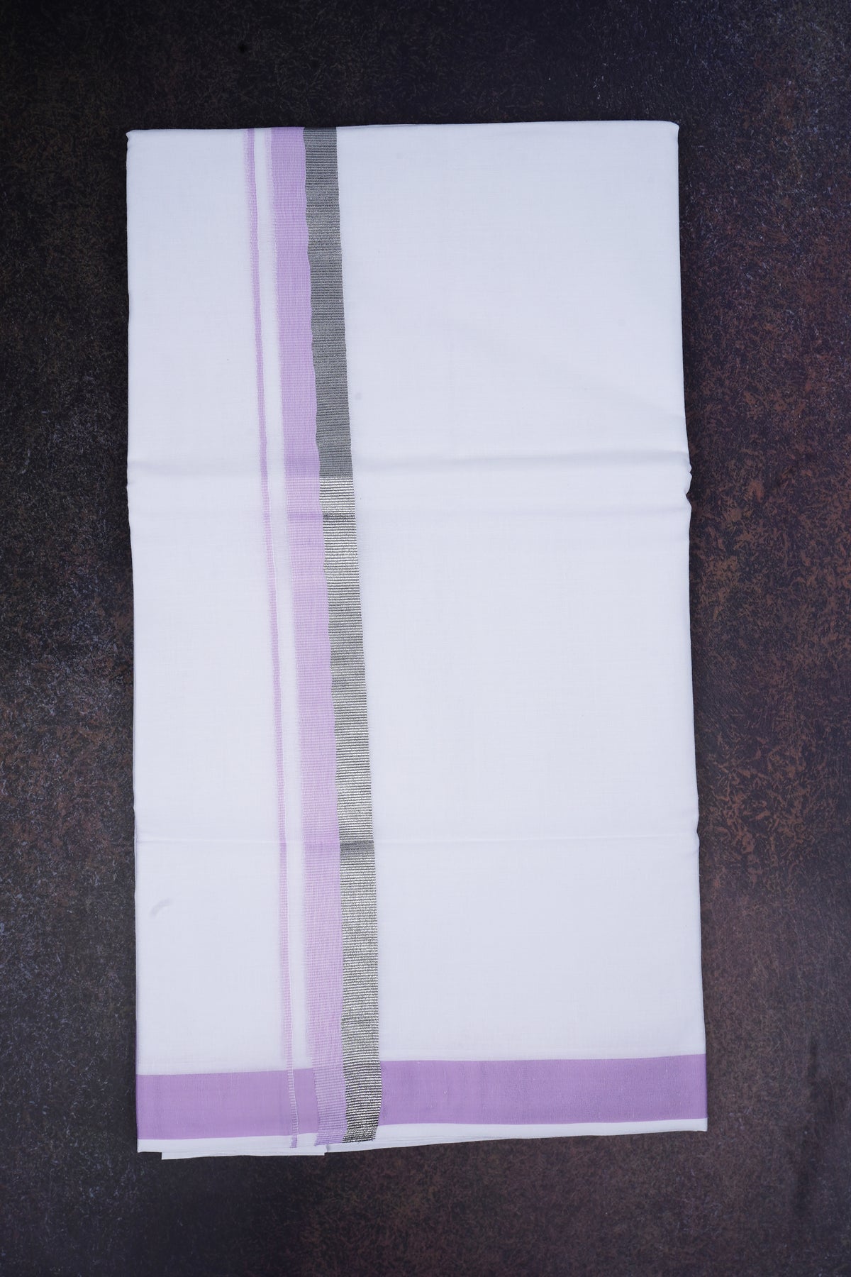 Mens White Dhoti Double Fancy Border PINK 3.80 m |FD-168