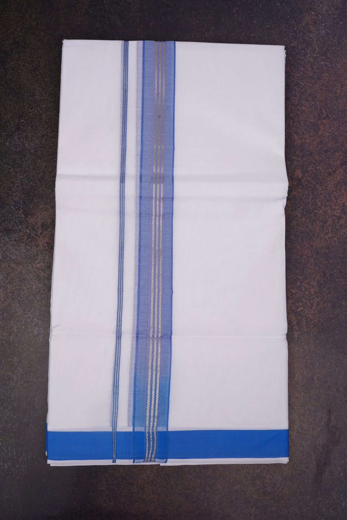 Mens Cotton Blend White Dhoti Double Fancy Border 3.80 m|FD-166 SKY BLUE