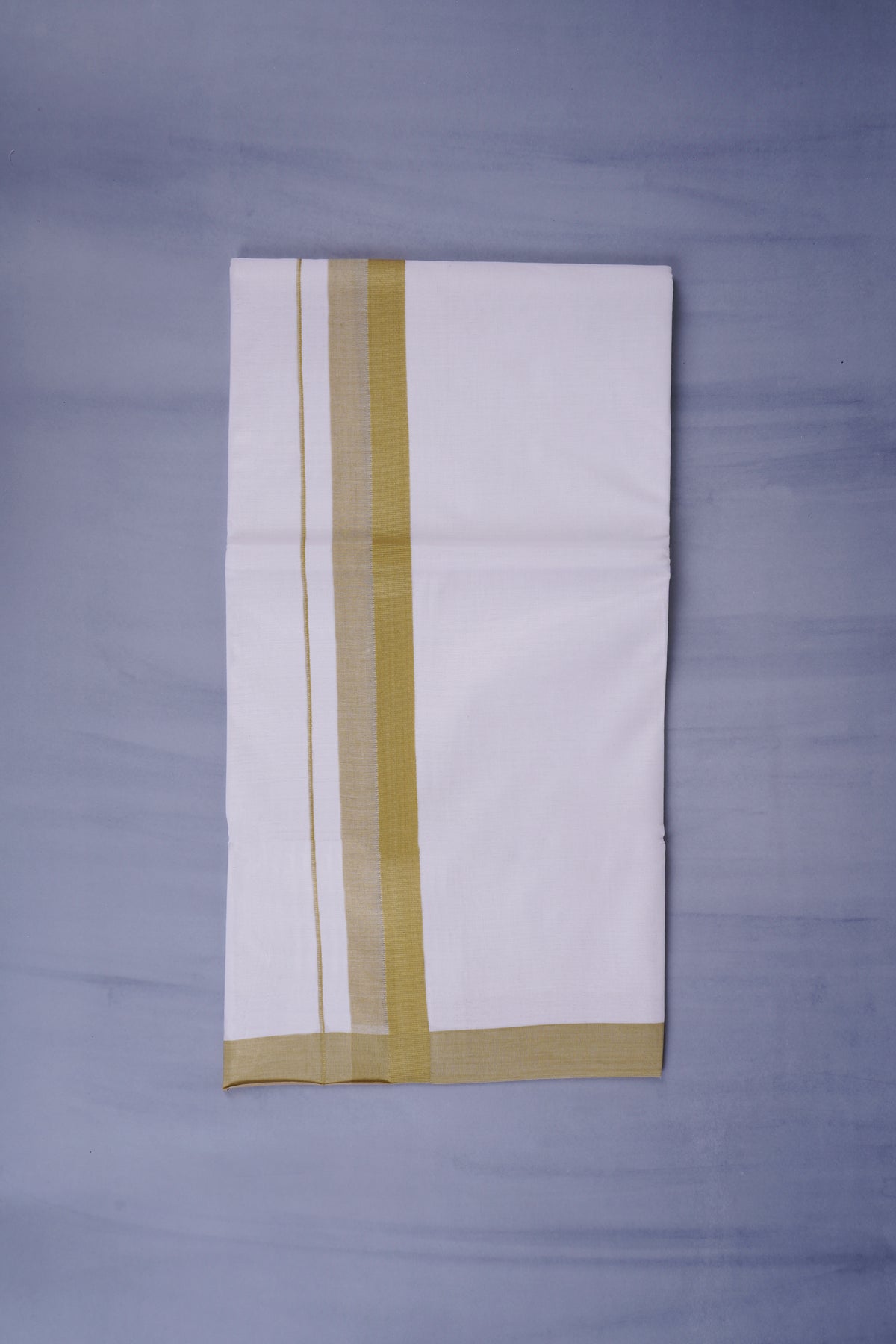 Pure Cotton White Dhoti Double for Men - Gold Yellow 3.80m | Keraloom 332