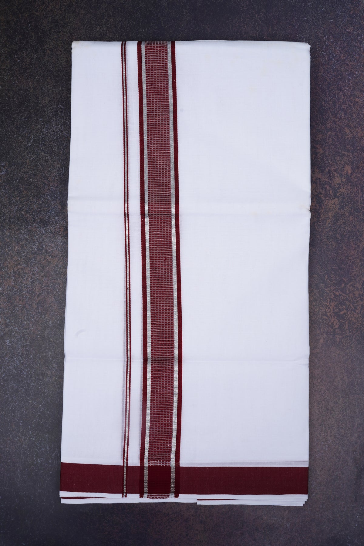 Mens Cotton Blend White Dhoti Double Fancy Border 3.80 m|FD-167 MAROON