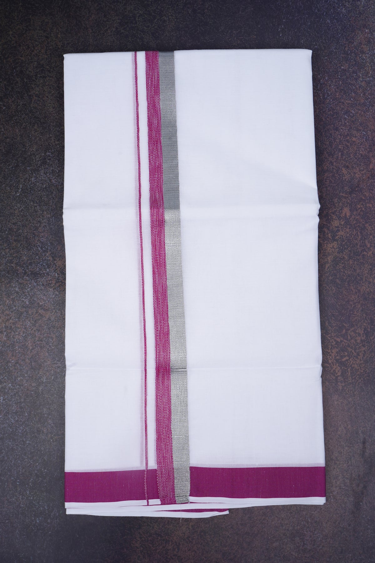 Mens White Dhoti Double Fancy Border PEACH 3.80 m |FD-168