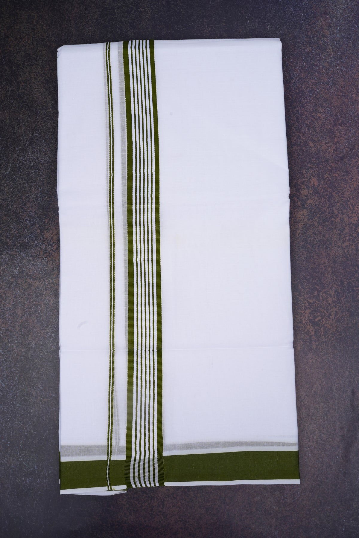 Mens Cotton Blend White Dhoti Double Fancy Border 3.80 m|FD-158 OLIVE GREEN