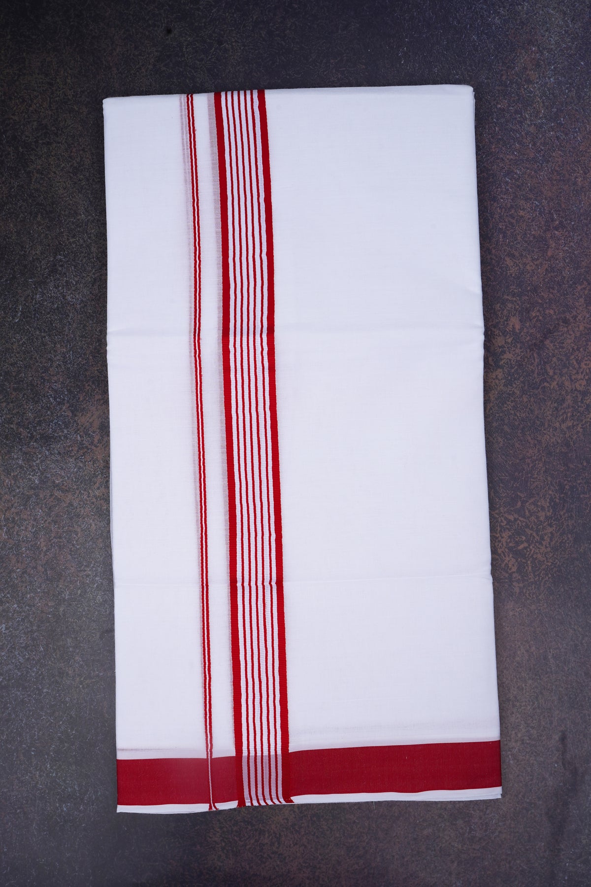 Mens Cotton Blend White Dhoti Double Fancy Border 3.80 m|FD-158 RED