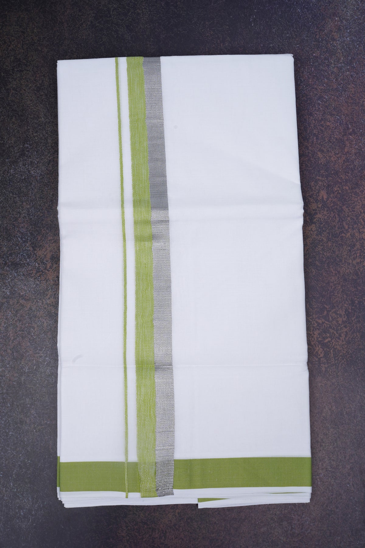 Mens White Dhoti Double Fancy Border PISTA GREEN 3.80 m |FD-168