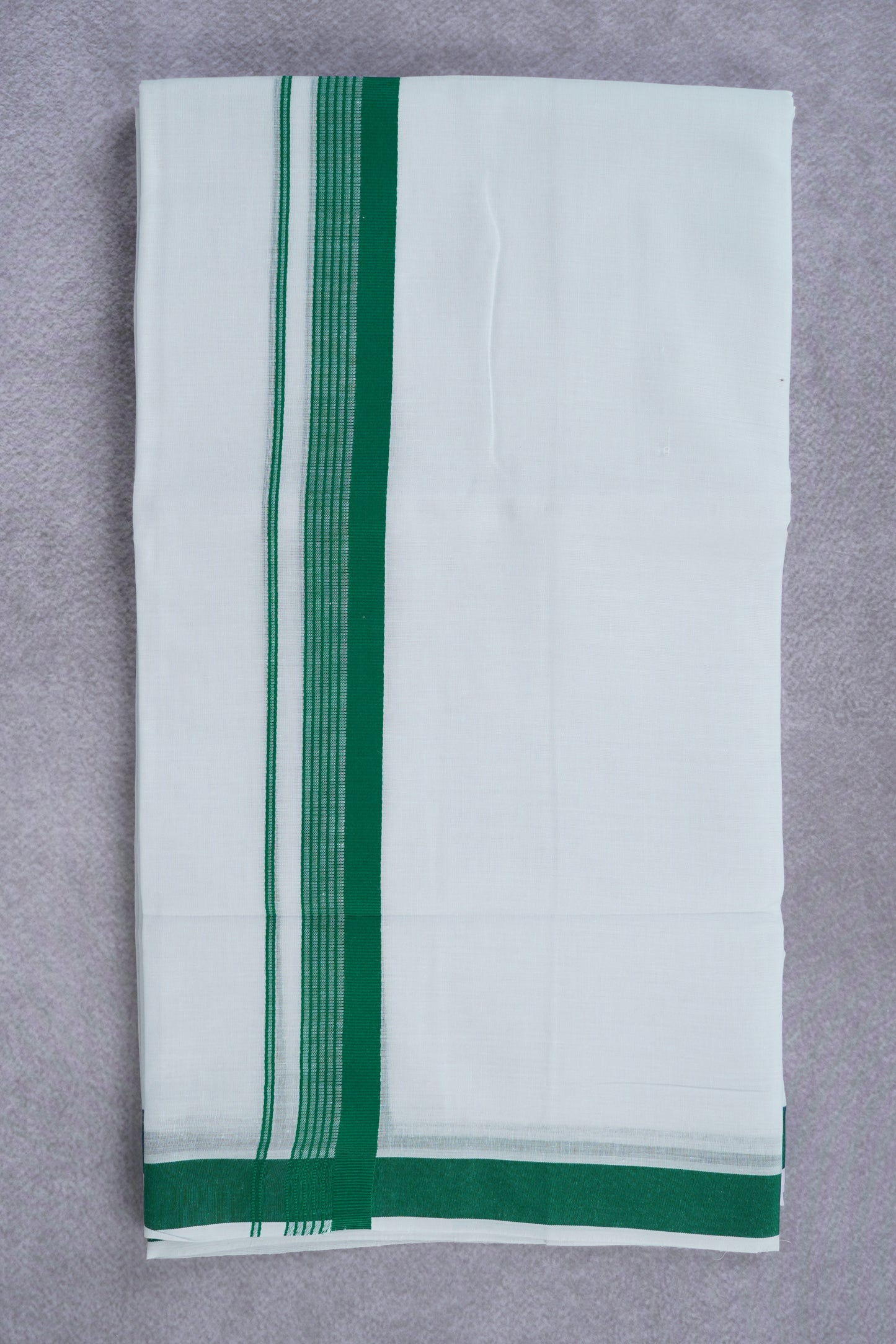 Easy Fit Fancy Border White Double Dhotis - Dark Green