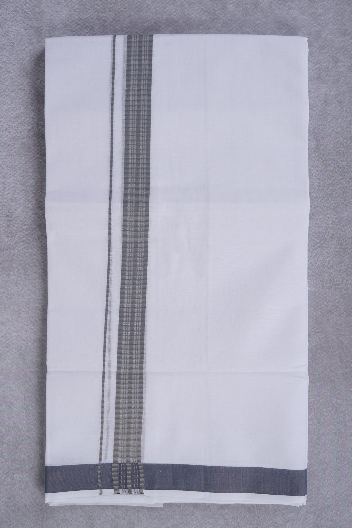 Easy Fit Fancy Border White Double Dhotis - Gray