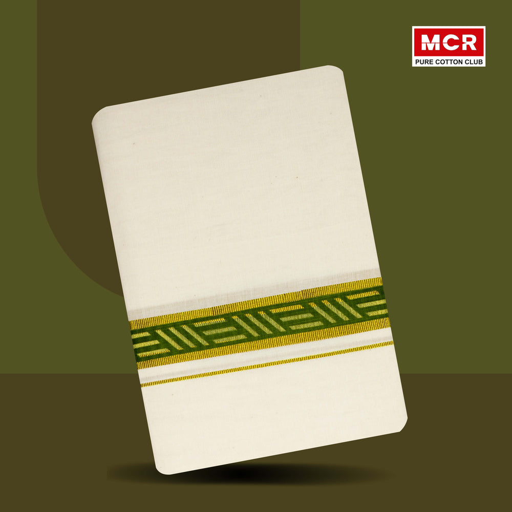 RICH MAN PRINT GOLD JARI CREAM DOUBLE DHOTHIE 3.80 MTR FOR MEN - GLD-174C (Assorted colours only)