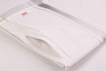 BUY VELCRO POCKET WHITE SILVER BORDER READYMADE SINGLE DHOTHIE